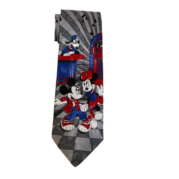Disney Mickey & Minnie Mouse 90s Cartoon Novelty Vintage Tie Goofy Jukebox - Picture 1 of 9